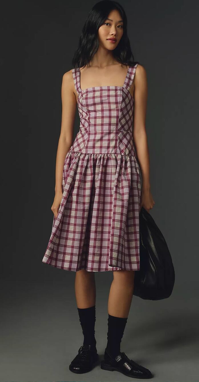 ANTHROPOLOGIE Maeve Square-Neck Drop-Waist Midi Dress Size 4